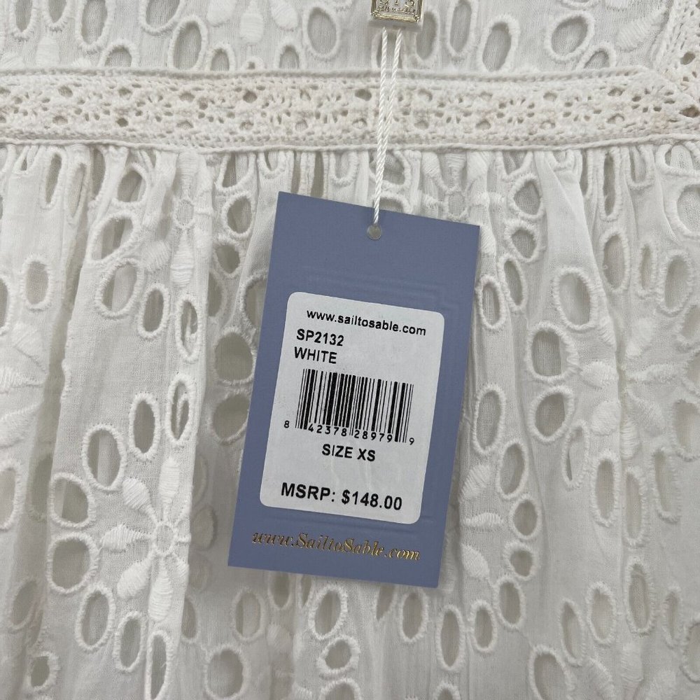 Sail to Sable STS Women's White Long Sleeve Eyelet Top Blouse sz XS NWT *READ - Picture 6 of 9